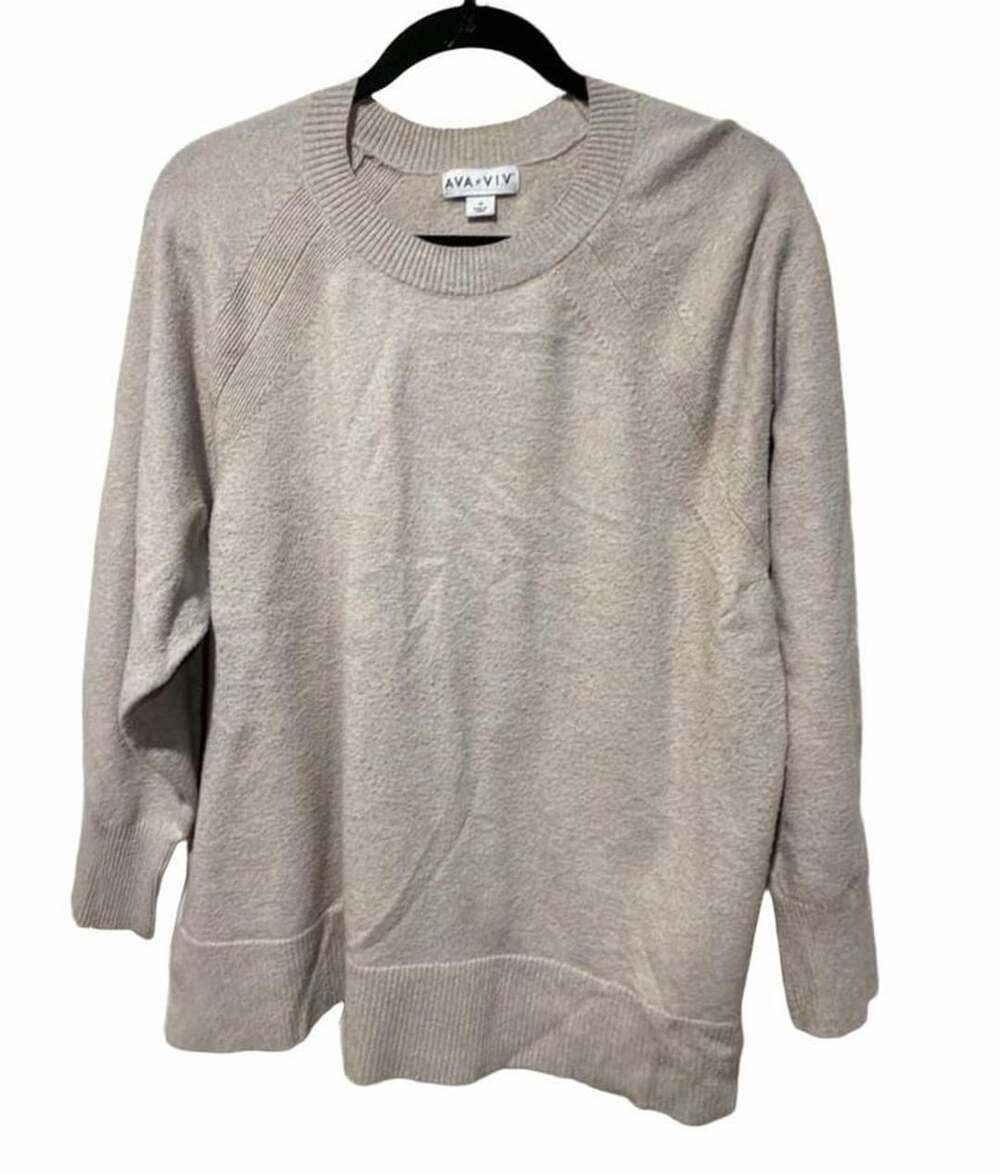AVA & VIV Cream Long Sleeve Pullover Sweater, Size 1X